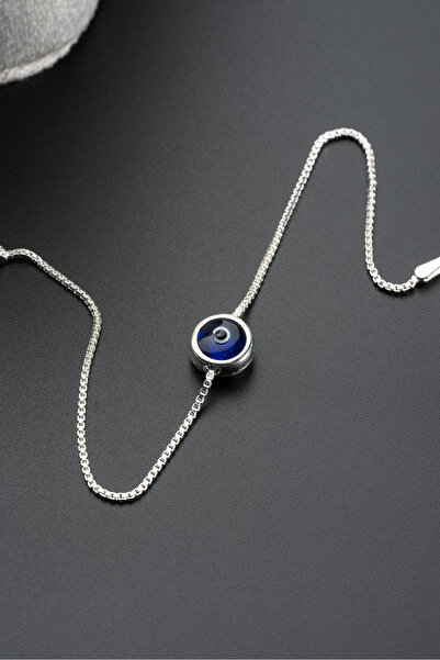 Nereze 925 Ayar Gümüş Rodyum Kaplama Minimal Nazar Göz Bileklik