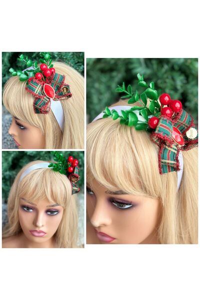 QUEEN AKSESUAR Design special, luxos, coroană de Crăciun în carouri, cu fundă, broșă cu pietre, coroană lată din satin, coroană pentru femei, copii, petrecere
