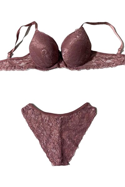 irem içgiyim Padded Supported Dried Rose and Lacy Bra Set