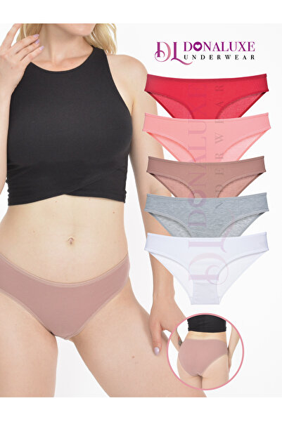 Donaluxe Pack of 5 Soft Cotton Bikini Panties - Burgundy Salmon, Gray Mink, White Colors