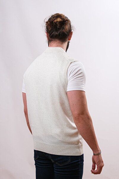 Çukurova Woolen Men's Knitwear Vest - Stone - Bone