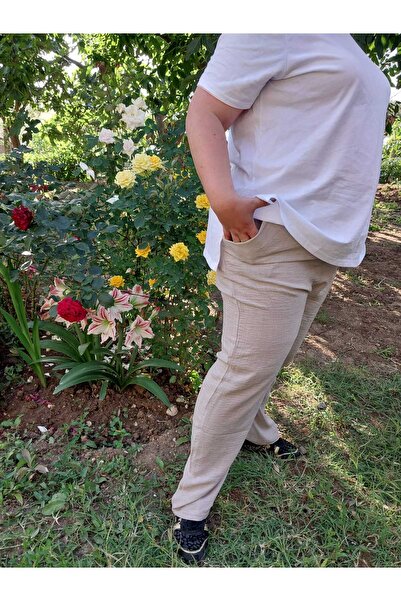 aryam butik Pantaloni largi din in cu talie înaltă și buzunare laterale