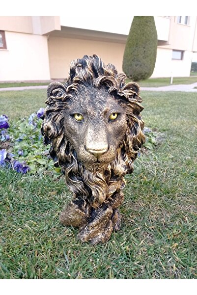 BilgeCe hoMe Aslan Heykeli, Aslan Büst Heykeli, Aslan Kafası Heykeli, Gold Aslan Büstü, Polyester Heykel