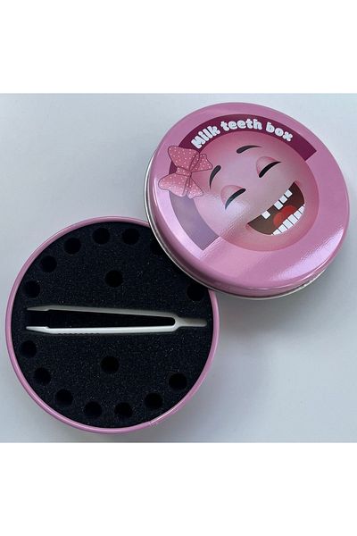 Hdg Children's Milk Tooth Storage Box Metal - With Tweezers And Special Tooth Compartment - 12 Cm Diameter