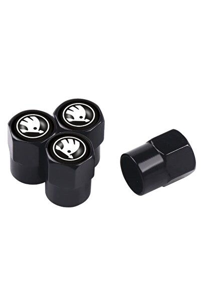 İKTUNING SKODA SİYAH LOGOLU ALÜMİNYUM KAPLAMA 4 ADET SİBOP KAPAK (SİYAH)