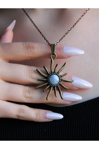 esha Doğal Taş Aytaşı Doğal Taşlı Güneş Desen Kadın Doğal Taş Otantik Kolye e...