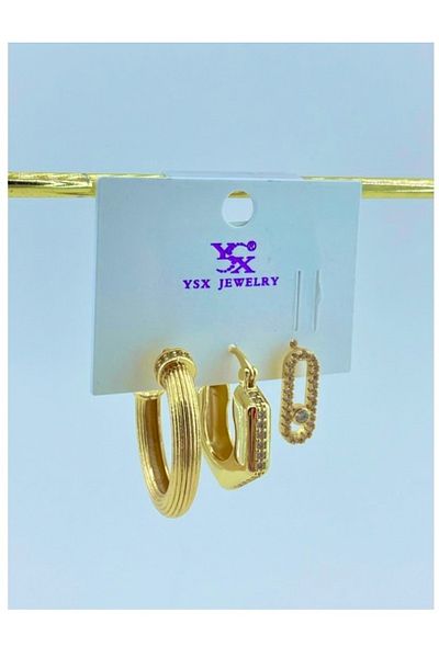 Vitastyle Zircon Stone 3 Pieces Gold Earrings