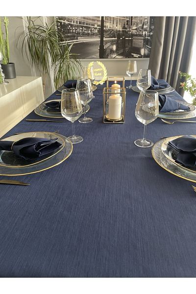 Decamor home Față de masă cu textura de in albastru închis