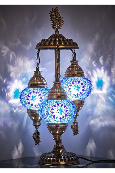 Demmex G-Priz Leaf Model - Turkish Moroccan Mosaic 3-Piece Desktop Decor Lamp, Compatible with Authentic Gulf Countries