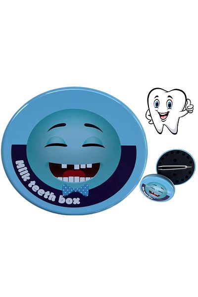 Hdg Children's Milk Tooth Storage Box Metal - With Tweezers And Special Tooth Compartment - 12 Cm Diameter
