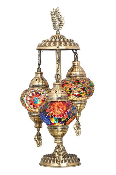 Demmex G-Priz Leaf Model - Turkish Moroccan Mosaic 3-Piece Desktop Decor Lamp, Compatible with Authentic Gulf Countries