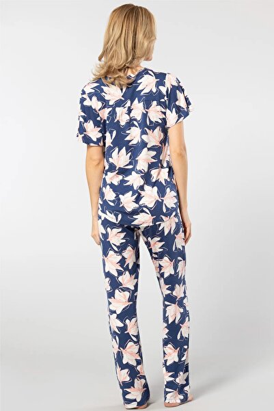 TÜREN Women's Knitted Pajama Set - Placket, Short Sleeve, 95% Viscose/5% Elastane