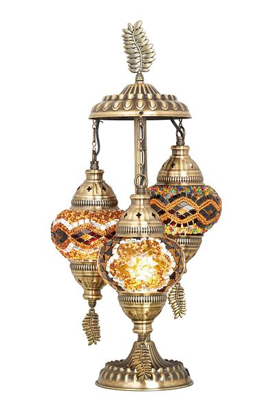 Demmex Turkish Moroccan Mosaic Set of 3 - G-Priz Leaf Model Desktop Decoration Lamp Compatible with Authentic Gulf and Countries