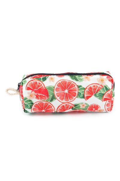 AlpCollection Red White Orange Patterned Zippered Makeup Bag