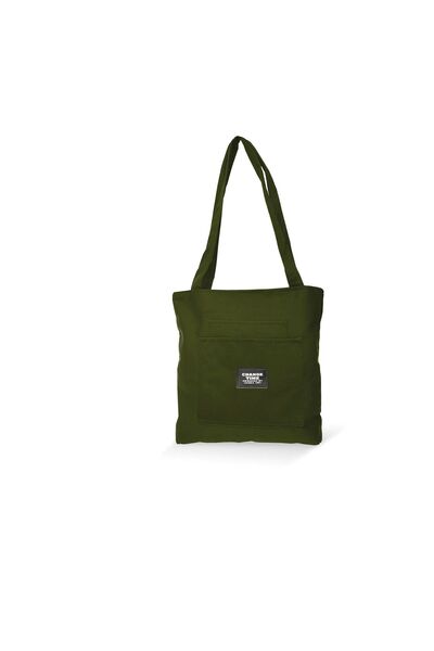 Hanselis Yeşil 3 Bölmeli Bez Çanta Kol Çantası Omuz Çantası