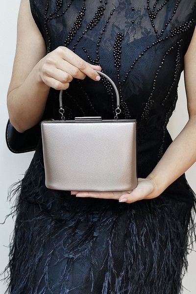 NAZART Geanta de dama pentru rochie de seara din stofa platinata