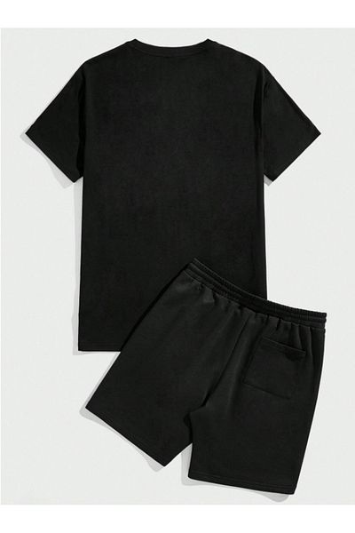 BETİLİNA LOS Printed Unisex Black Shorts and T-shirt Set