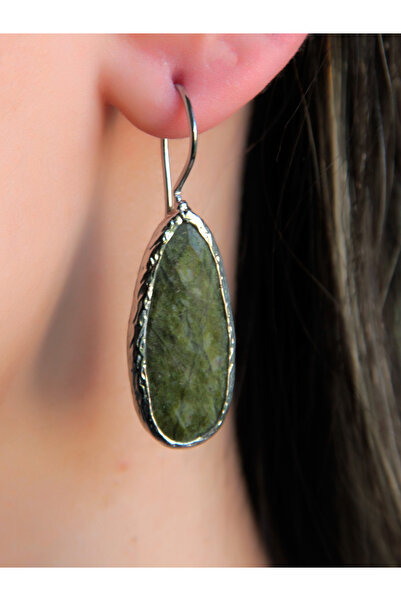 esha Doğal Taş Zebercet (Peridot) Taşı Kadın Doğal Taşlı Küpe Rodyum euku2zr