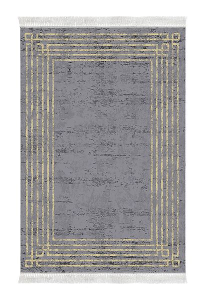Dekoreko Digital 2-Piece Bath Mat Set Trend Felt Non-Slip Base Fringed Modern Shelbi Anthracite