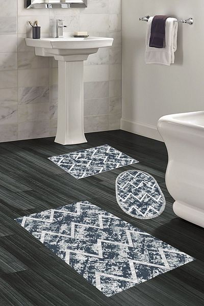Dekoreko Set de baie digital din 3 piese Star Piele Talpă anti-alunecare Mixt Oval Nordic Roxanne Blue