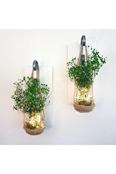 STDEKOR Yeşil Cipso Çiçekli Led Işıklı Beyaz Duvar Dekoru Ikili Set