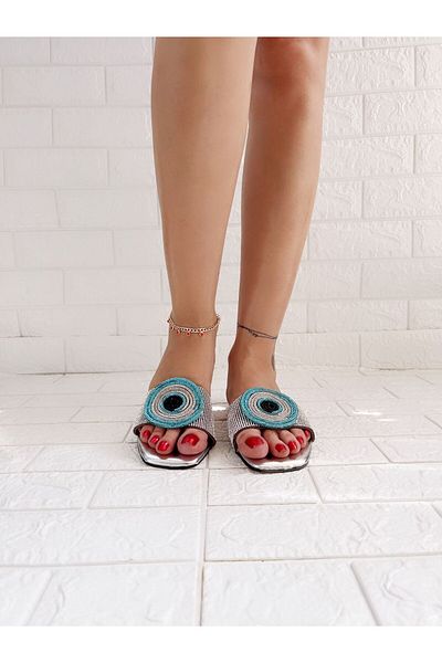 goodbye Silver Slippers with Crystal Stones and Evil Eye Beads