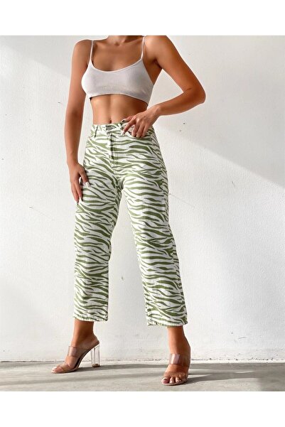 Sobe Zebra Desenli Relaxed Fit Gabardin Pantolon