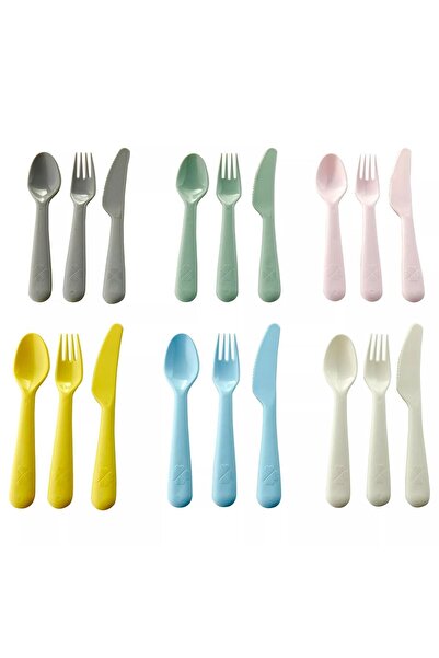 IKEA Kalas Bebek & Çocuk Çatal Kaşık Bıçak Set 18 Adet Renkli