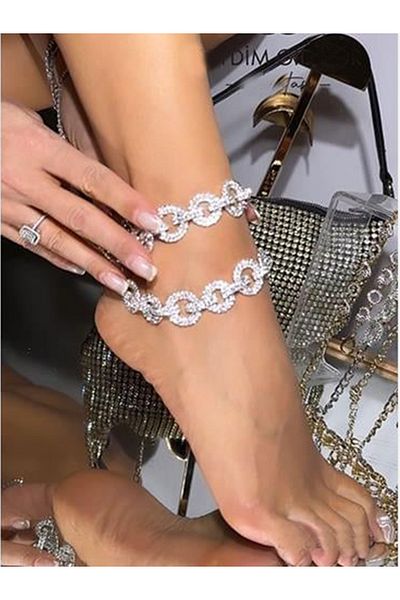 Giydim Gidiyor Silver Crystal Stone Anklet