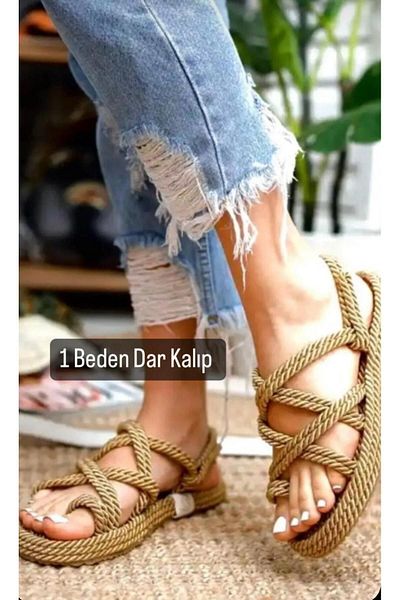 Pinkada Women's Gold Rope Sandals - It is Recommended to Buy 1 Size Larger
