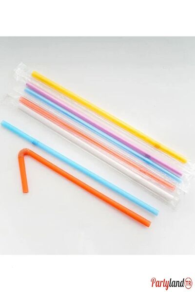 PartylandTR 25 Adet Ambalajlı Körüklü Pipet Karışık Renklerde