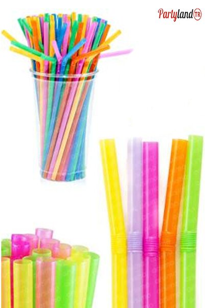 PartylandTR 25 Adet Ambalajlı Körüklü Pipet Karışık Renklerde
