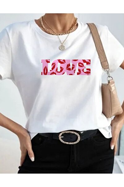 AEMİ Unisex Sweetheart Štampano Ljubav sa Kisserom T-shirt - 100% pamuk Overs...