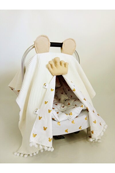 Wenaris Çift Taraflı Puset Örtüsü puset minderi puset çarşafı  krem mickey