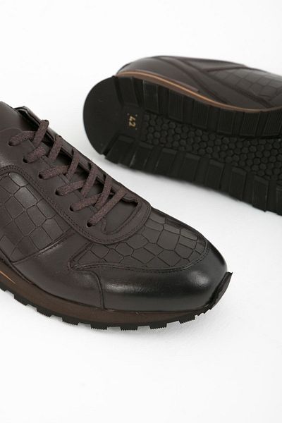 GERARDO AYAKKABI Men's Genuine Leather Brown Sneakers