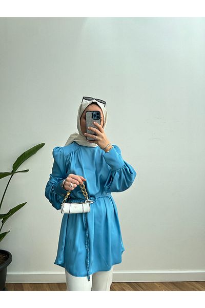 Melike Tatar 32-2037 Model BLUE Satin Tunic