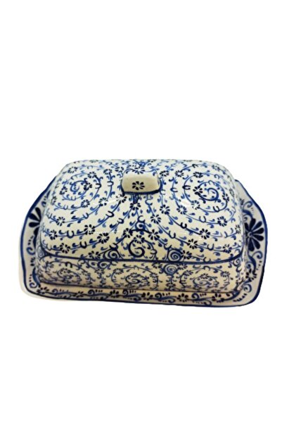 Dost Art Hediyelik El Yapımı Fırça Boyama Haliç Desen Çini Kapaklı Tereyağlık