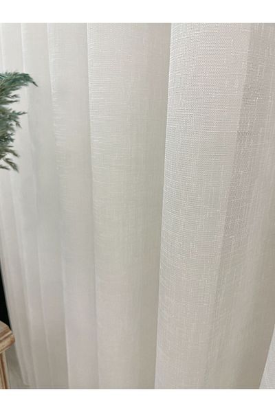 Brillant Ecru Color Linen Look 1/3 Sik Pleat Tulle Curtain