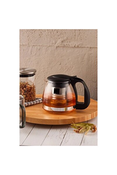 Genel Markalar Siyah Kulplu Cam Çaycı Demliği Süzgeçli 1250 ml şık ve kullanı...