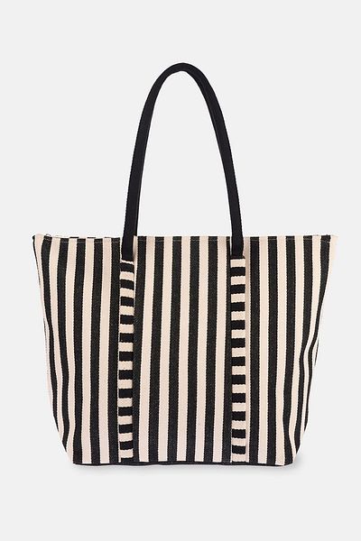 Dagi Ecru-Black Striped Canvas Beach Bag