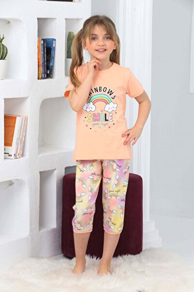 KAPİKİDS Devojčica - Pidžama boje lososa sa duginim printom