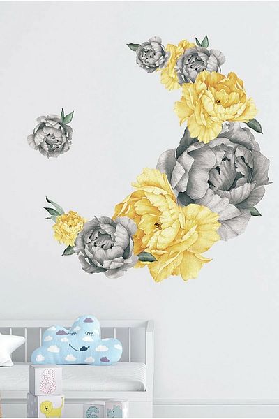 KT Decor ملصق حائط عملاق على شكل زهور الفاوانيا الملونة