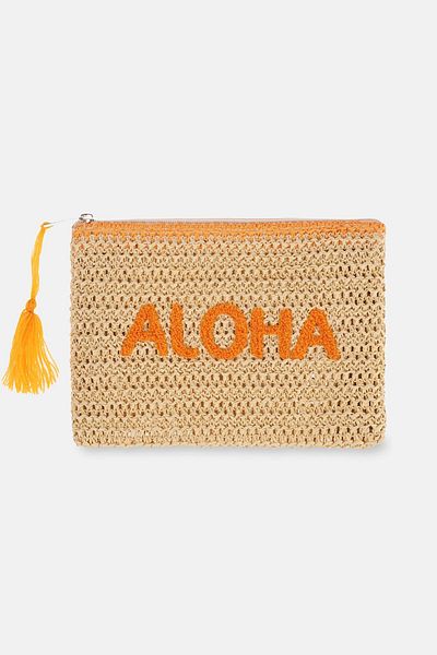 Dagi Handtasche aus ecrufarbenem Stroh mit Aloha-Muster