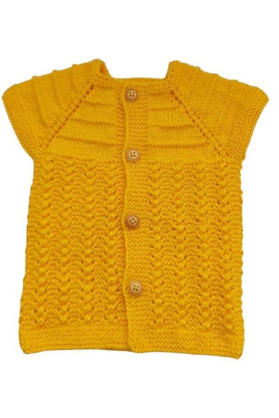 BEGİN Baby Vest, Booties, Teether , Organic Cotton Hand-Knitted Yellow Set