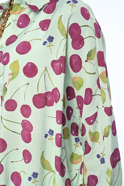 Orfeo Negro WOMEN'S CHERRY PATTERNED OVERSIZE CUT SHIRT