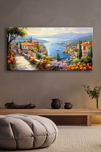 Voovart Sahil Kasabası Manzarası Dekoratif Kanvas Tablo - EC1024