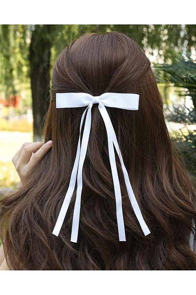 Rachel Automatic Locking White Ribbon Hair Clip