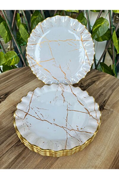 GÜRCÜGLASS Tatlı Tabağı Takımı Beyaz Mermer 17 Cm
