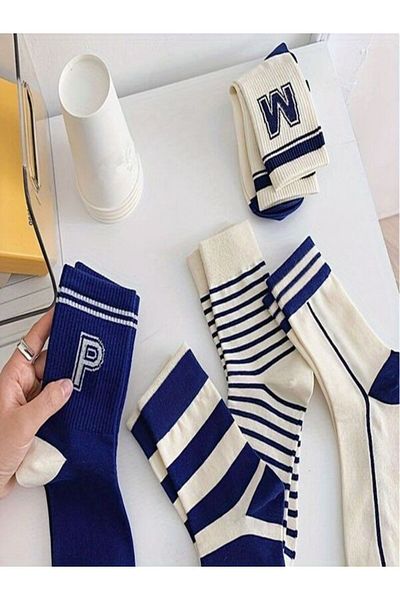 Sky Socks Комплект от 5 икономични унисекс ароматизирани чорапи до глезена с райета в синьо