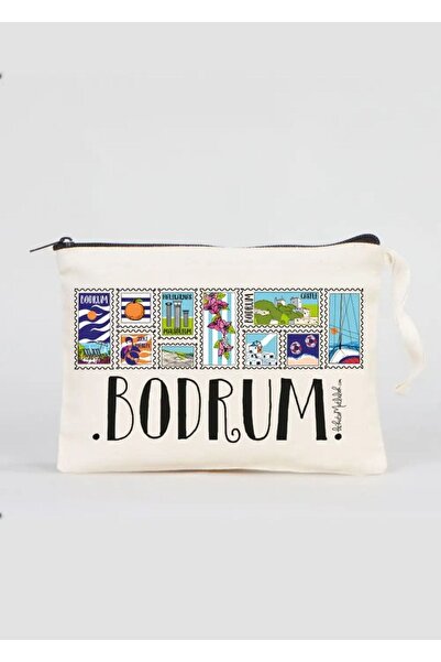 Bikutumutluluk BODRUM'A MEKTUPLAR SOUVENİR BODRUM MAKYAJ ÇANTASI CLUTCH KALEMLİK